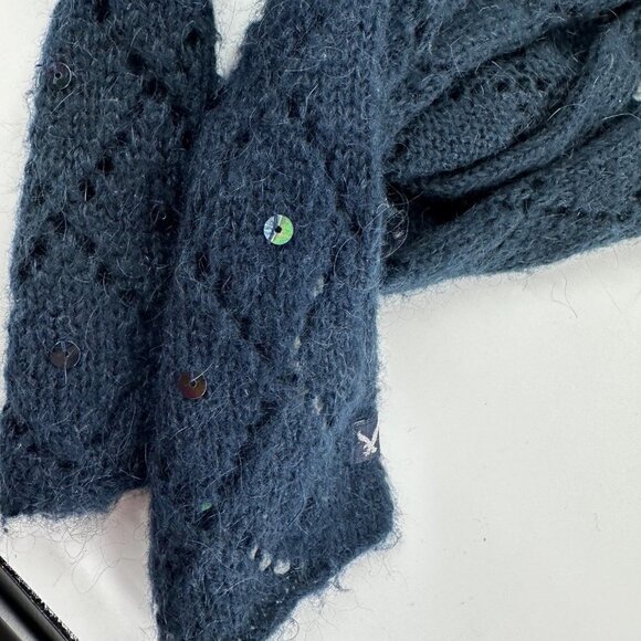 Vintage Blue American Eagle AE Y2K Mohair Blend Scarf Sparkle Sequin - Picture 3 of 7